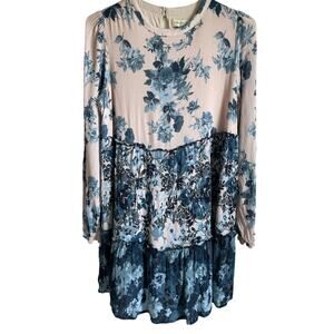 Penelope Rose Mini Dress Sz S Floral Blue Tiered Lined Cottagecore Coquette